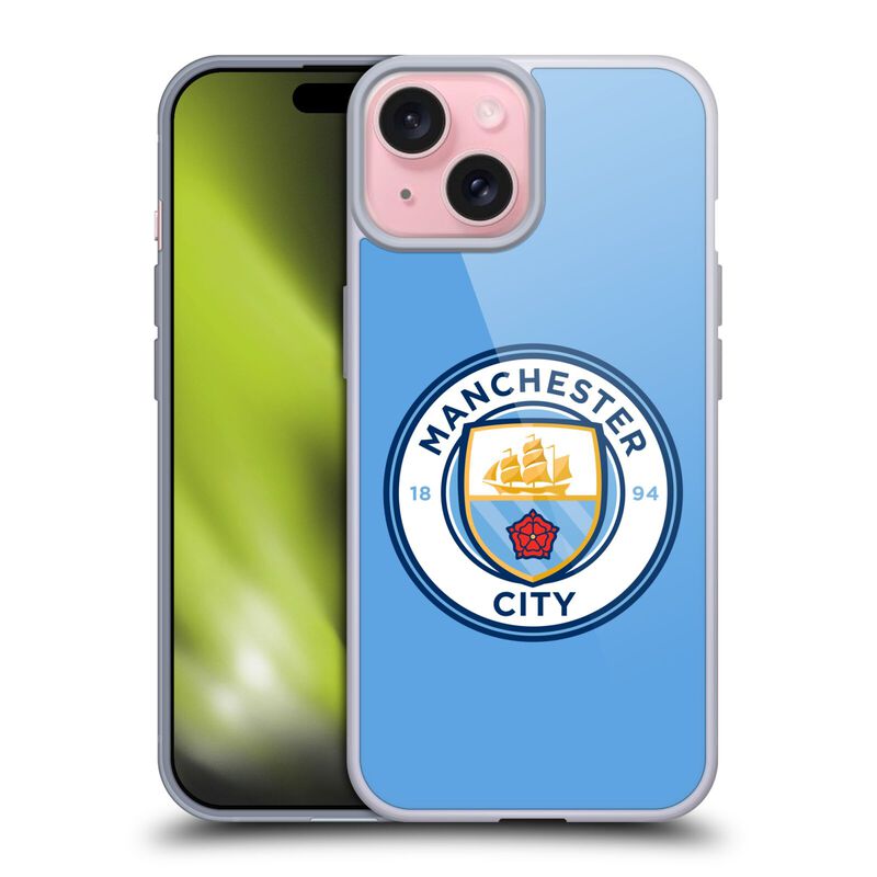 Head Case Designs Officially Licensed Manchester City Man City FC Blue Full Colour Badge Soft Gel Case Compatible with Apple iPhone 15 and Compatible With MagSafe Accessories