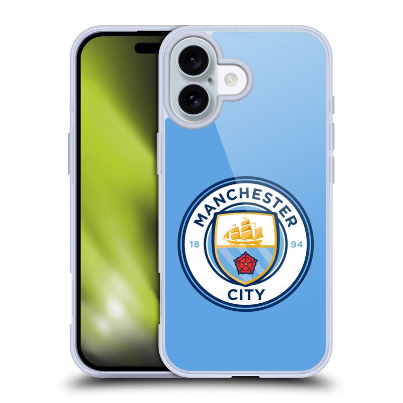 Head Case Designs Officially Licensed Manchester City Man City FC Blue Full Colour Badge Soft Gel Case Compatible with Apple iPhone 16 and Compatible With MagSafe Accessories