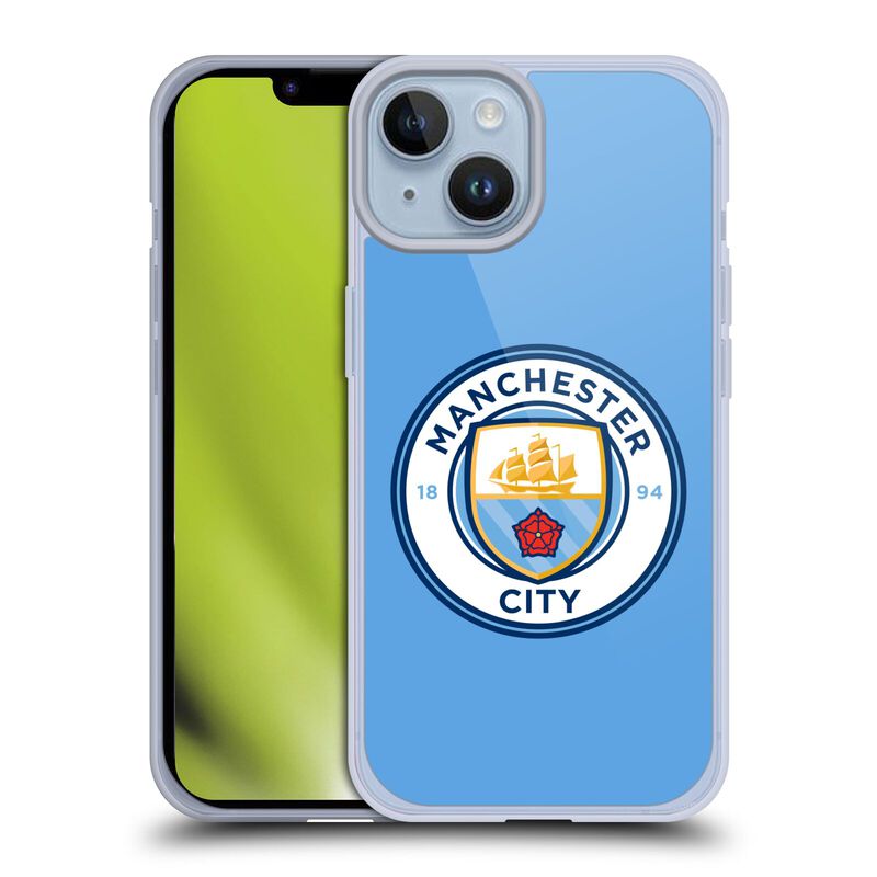 Head Case Designs Officially Licensed Manchester City Man City FC Blue Full Colour Badge Soft Gel Case Compatible with Apple iPhone 14 and Compatible With MagSafe Accessories