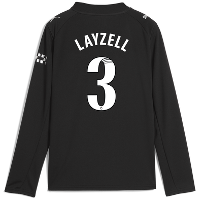 Kids' Manchester City Away Jersey 2025/26 Long Sleeve With LAYZELL 3 Printing