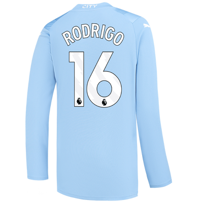Kids' Manchester City Home Jersey 2023/24 long sleeve with RODRIGO 16 printing