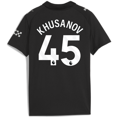 Kids' Manchester City Away Jersey 2025/26 With KHUSANOV 45 Printing