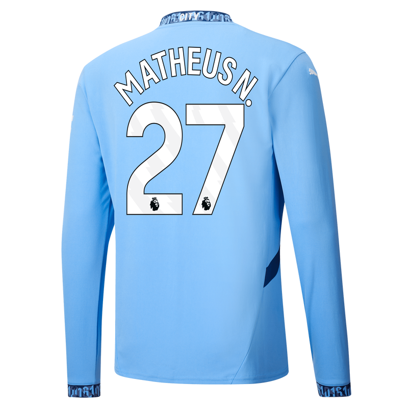 Man City Home Jersey 24/25 Long Sleeve With MATHEUS N. 27 Printing  blue - Size XXL from polyester for males  - Official Manchester City FC store
