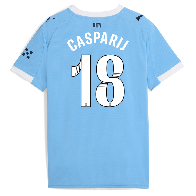 Kids' Man City Home Jersey 2025/26 With CASPARIJ 18 Printing  blue unisex - Size 13/14 from polyester  - Official Manchester City FC store