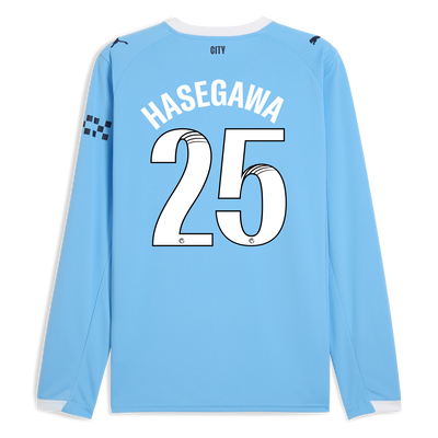 Manchester City Home Jersey 2025/26 Long Sleeve With HASEGAWA 25 Printing