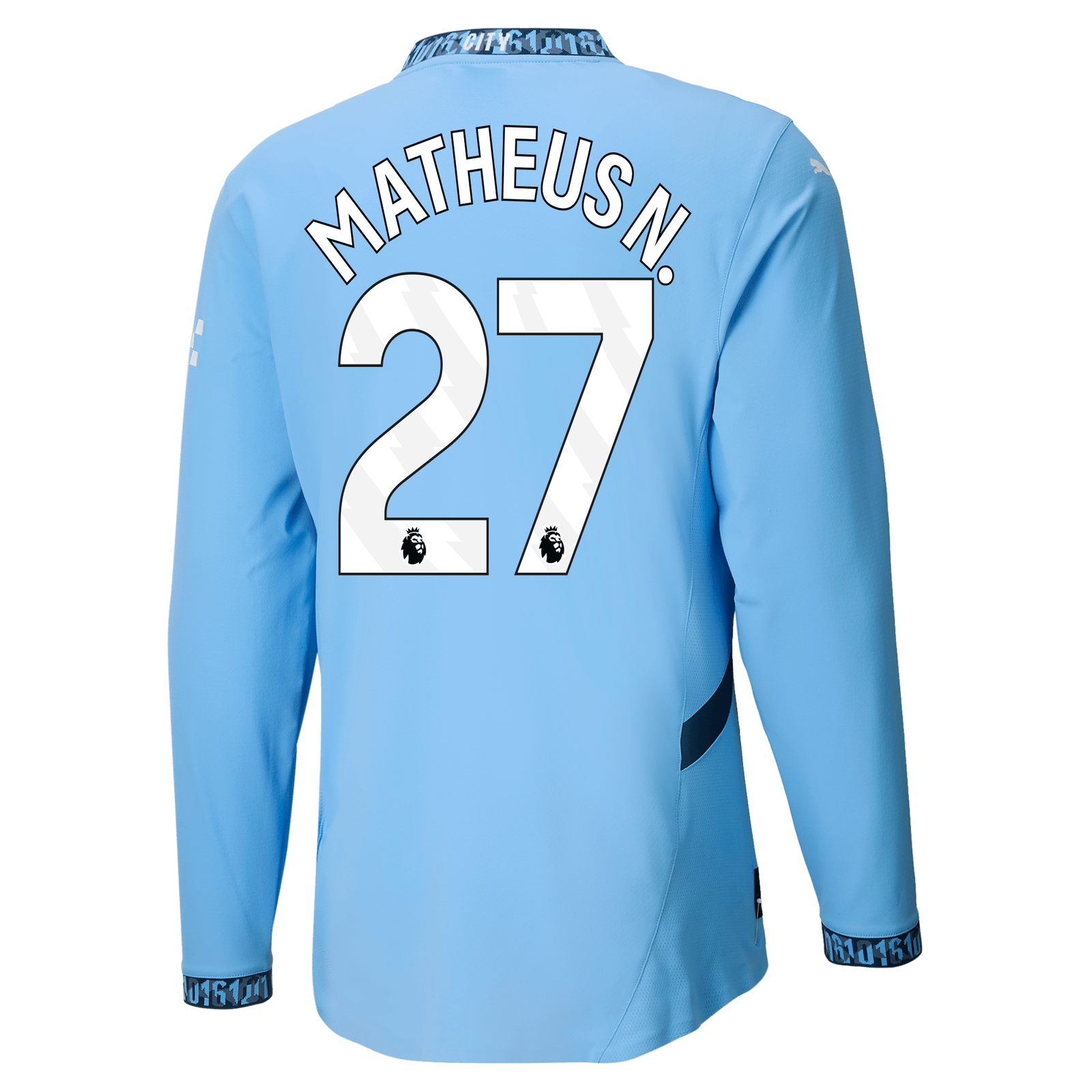 Manchester City Authentic Home Jersey 2024 25 Long Sleeve With MATHEUS N. 27 Printing
