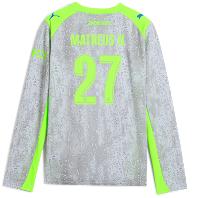 Maillot Third Manchester City pour enfants 2025/26 à manches longues avec impression de MATHEUS N. 27 Printing