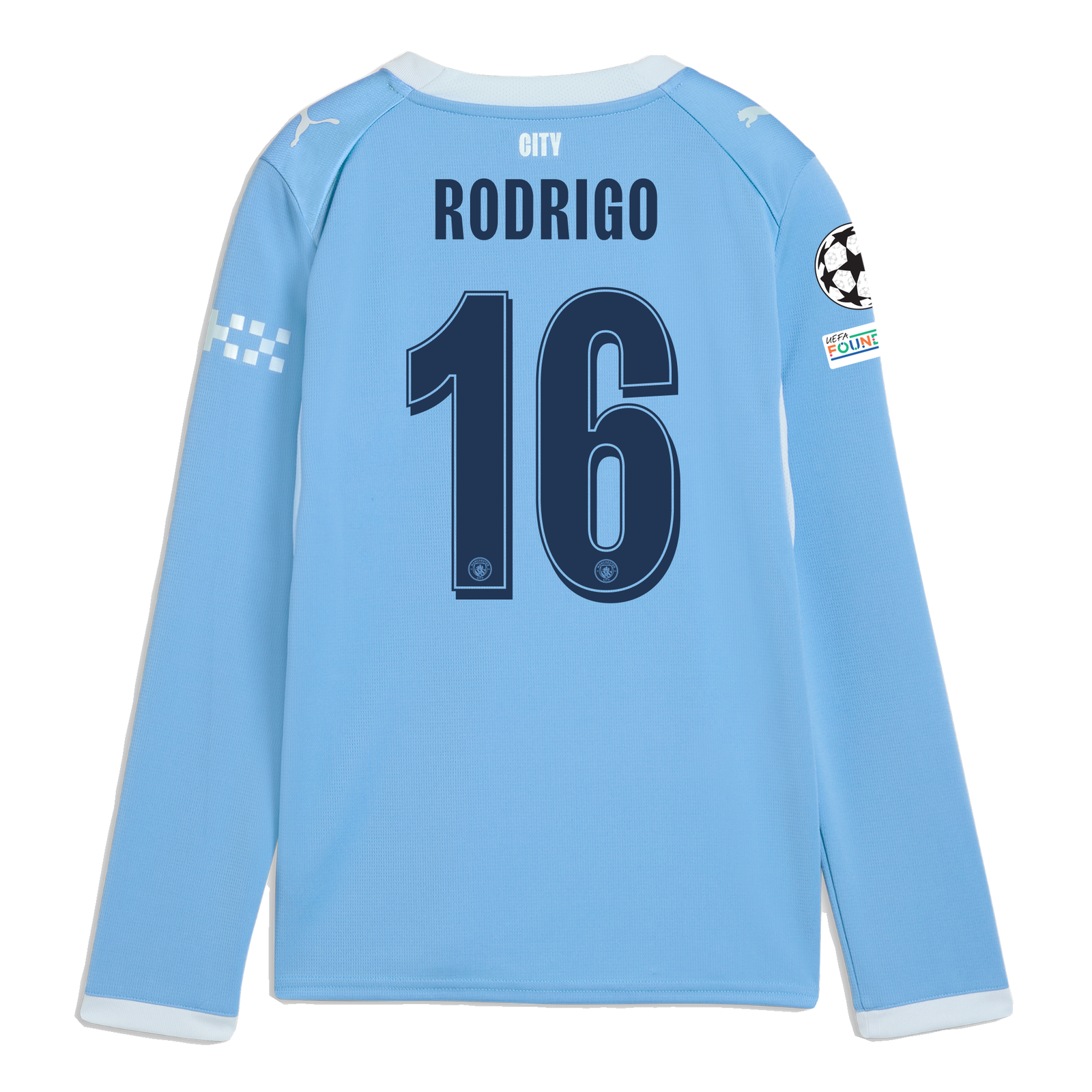 Kids' Manchester City Home Jersey 2026/27 Long Sleeve With RODRIGO