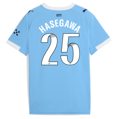 Kids' Manchester City Home Jersey 2025/26 With HASEGAWA 25 Printing