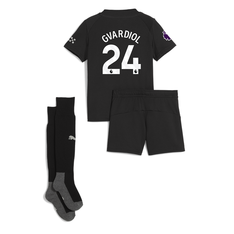Man City Away Mini Kit 2025/26 With GVARDIOL 24 Printing black - Check out all Manchester City t-shirts online - Official Manchester City FC store