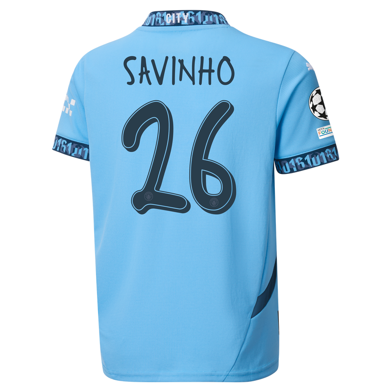 Kids Manchester City Home Jersey 2024 25 With SAVINHO 26 Printing Official Man City Store