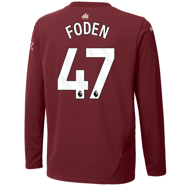 Kids' Man City 3rd Jersey 24/25 Long Sleeve  With FODEN 47 Printing burgundy - Check out all Manchester City t-shirts online