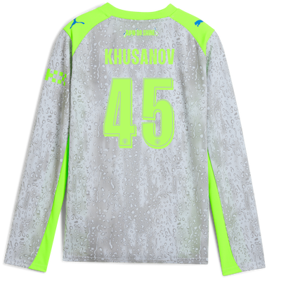 Kids' Manchester City Third Jersey 2025/26 Long Sleeve With KHUSANOV 45 Printing
