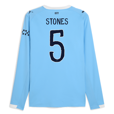 Manchester City Home Authentic Jersey 2025/26 Long Sleeve With STONES 5 Printing