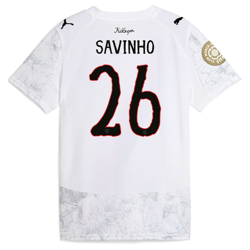 Kids' Man City KidSuper Jersey 2025/26 With SAVINHO 26 printing white unisex - Size 5/6 from polyester  - Official Manchester City FC store