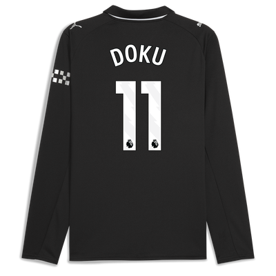 Manchester City Away Jersey 2025/26 Long Sleeve With DOKU 11 Printing