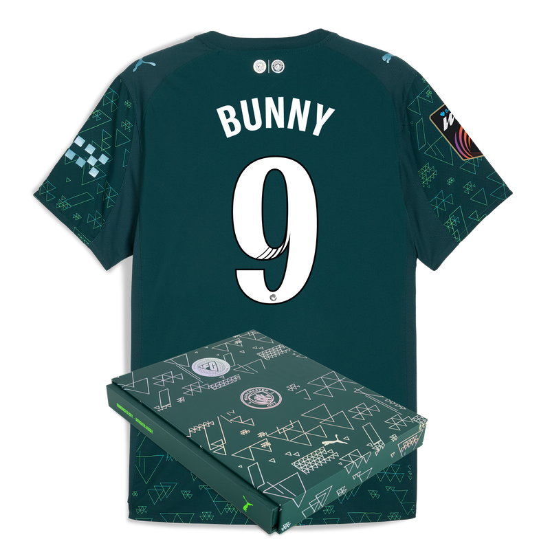 Man City EA SPORTS FC Authentic Jersey 2025/26 With BUNNY 9  Printing in Gift Box green - Check out all Manchester City t-shirts online