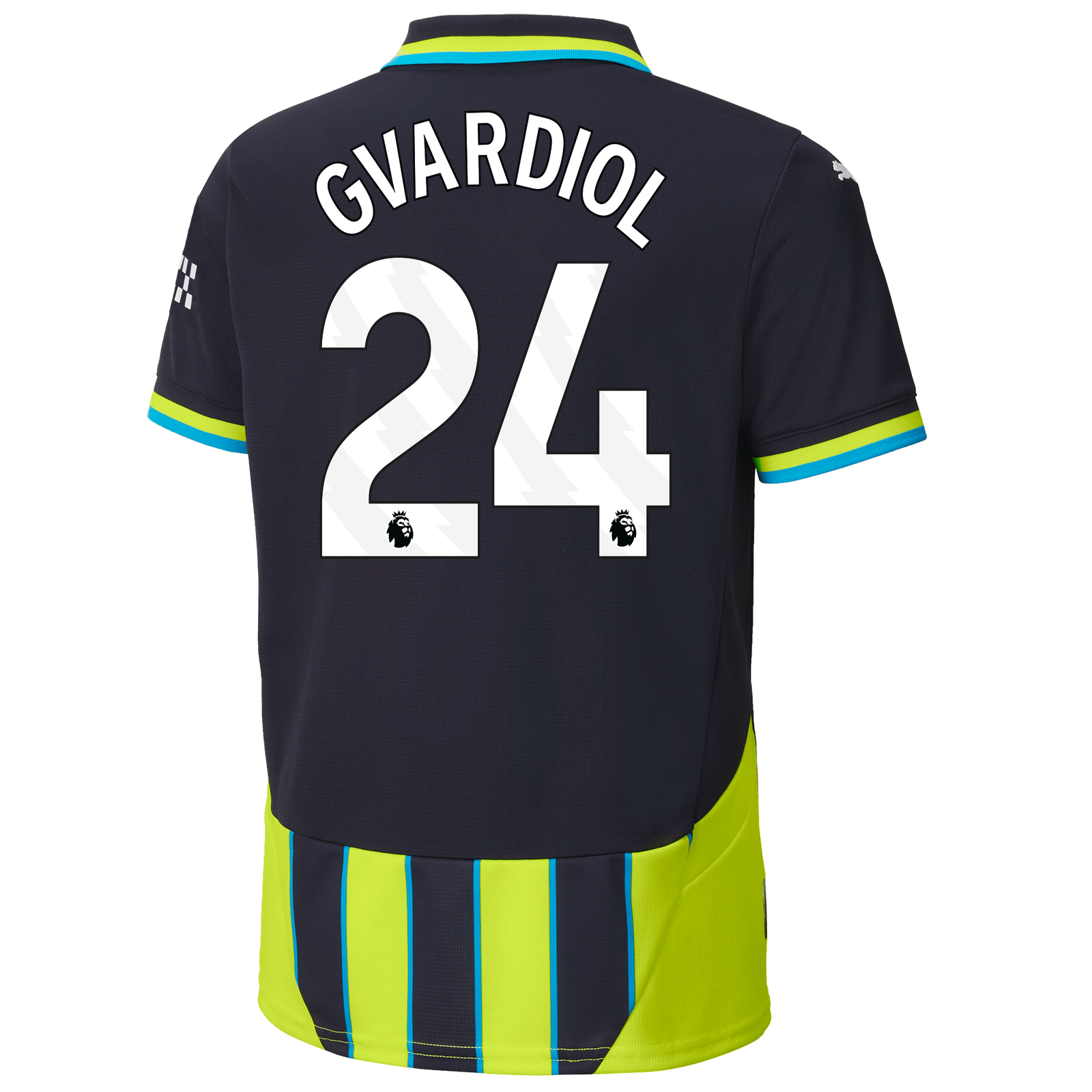 Kids Manchester City Away Jersey 2024 25 With GVARDIOL 24 Printing
