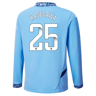 Kids' Manchester City Home Jersey 2024/25 Long Sleeve  With HASEGAWA 25 Printing