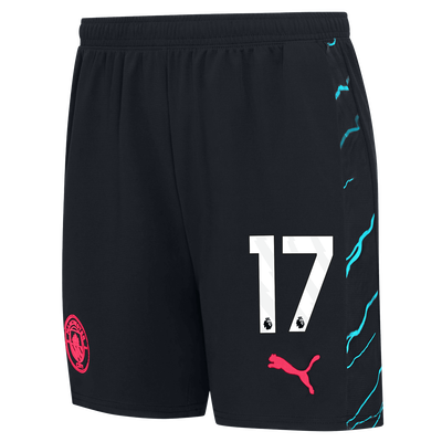 Manchester City pantalones cortos de fútbol para niños 2023/24 con #17