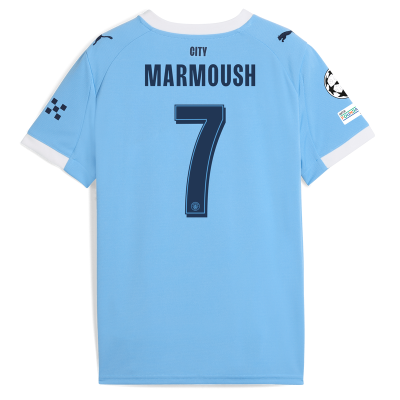 Kids' Man City Home Jersey 2025/26 With MARMOUSH 7 Printing  blue unisex - Size 5/6 from polyester  - Official Manchester City FC store
