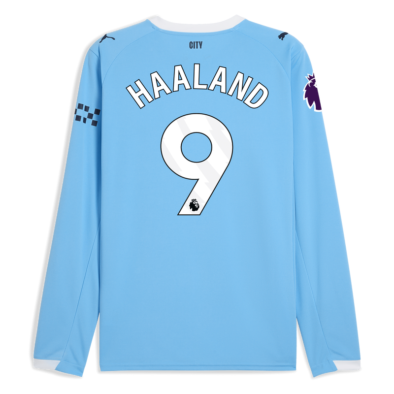 Man City Home Jersey 2025/26 Long Sleeve With HAALAND 9 Printing  blue - Size L from polyester for males  - Official Manchester City FC store