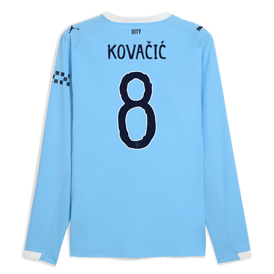 Manchester City Home Authentic Jersey 2025/26 Long Sleeve With KOVAČIĆ 8 Printing