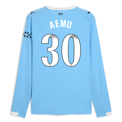Manchester City Home Authentic Jersey 2025/26 Long Sleeve With AEMU 30 Printing