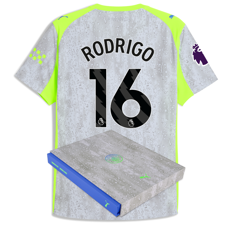 Man City 3rd Authentic Jersey 2025/26 With RODRIGO 16 Printing in Gift Box blue - Check out all Manchester City t-shirts online