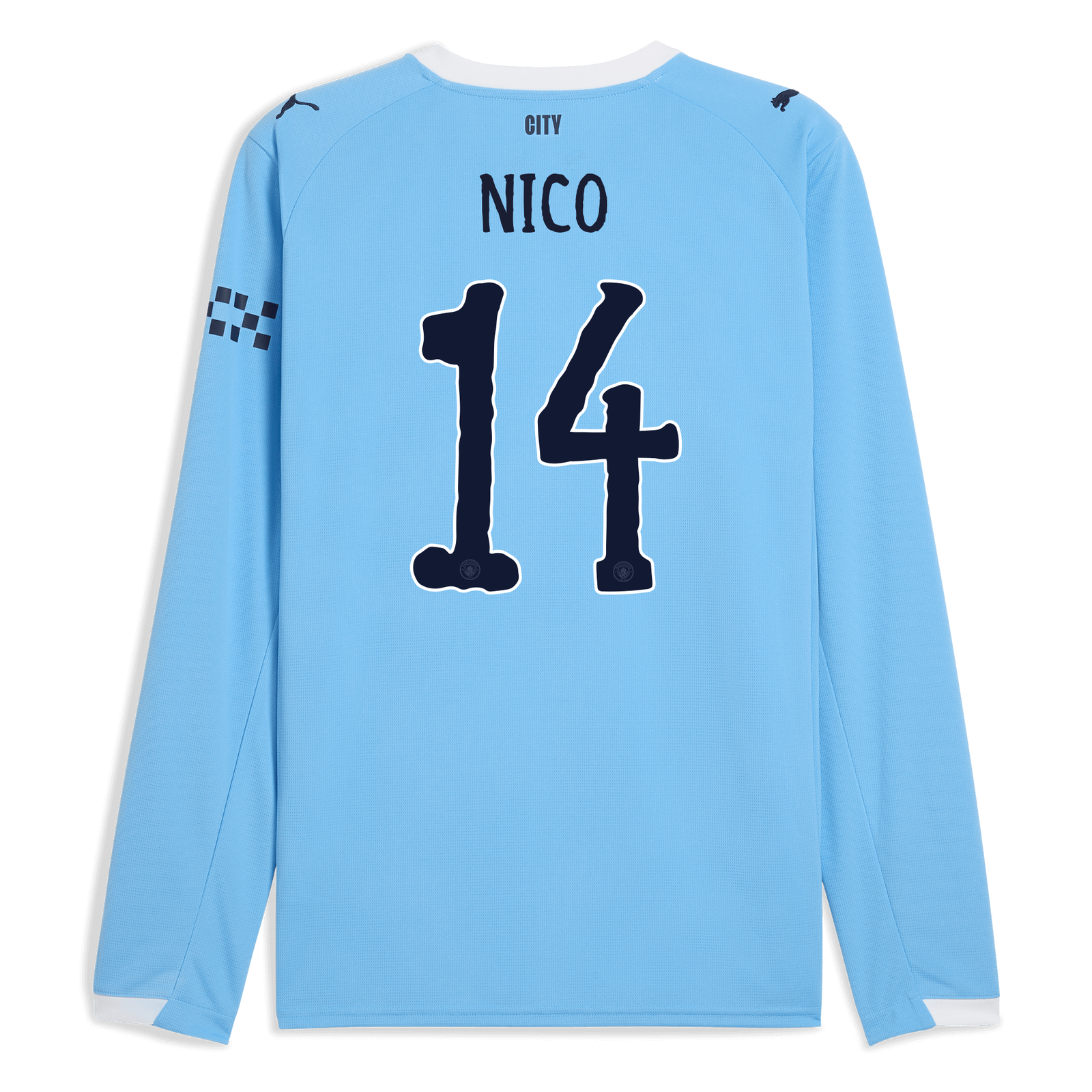 Manchester City Home Jersey 2025/26 Long Sleeve With NICO 14