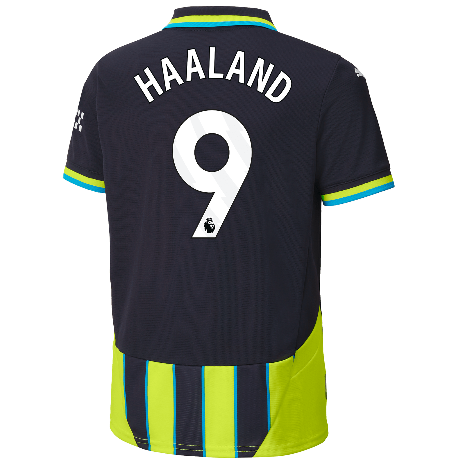 Kids Manchester City Away Jersey 2024 25 With HAALAND 9 Printing