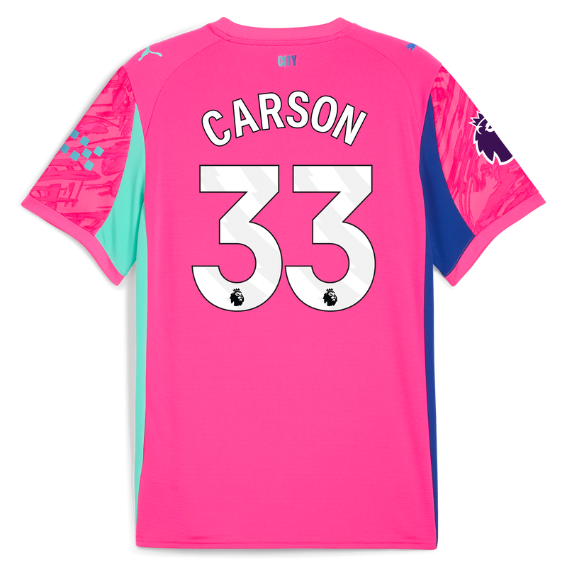 Kids' Man City Goalkeeper Jersey 2025/26 With CARSON 33 Printing pink unisex - Size 9/10 from polyester  - Official Manchester City FC store