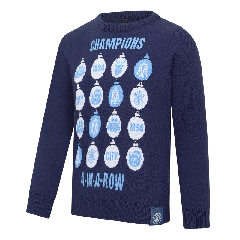 MCFC KIDS 4TROPHY XMAS JUMPER - blue