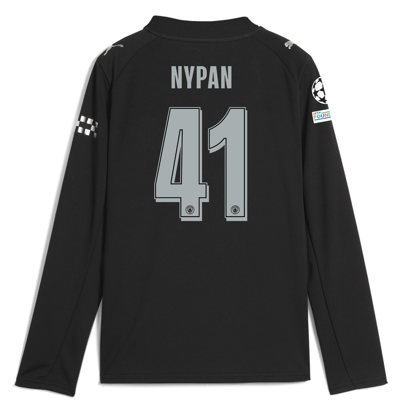 Kids' Man City Away Jersey 2025/26 Long Sleeve With NYPAN 41 Printing black - Check out all Manchester City t-shirts online