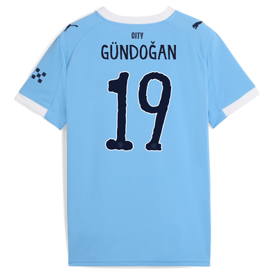 Kids' Manchester City Home Jersey 2025/26 With GÜNDOĞAN 19 Printing