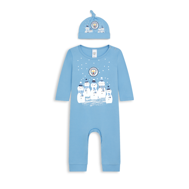 MCFC SNOWMAN BABY SLEEPSUIT&HAT - blue
