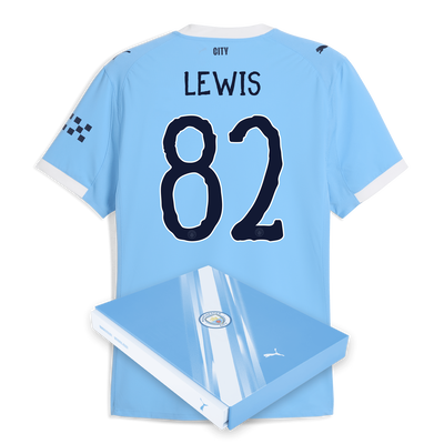 Maglia Home Authentic Manchester City 2025/26 con stampa LEWIS 82 in confezione regalo