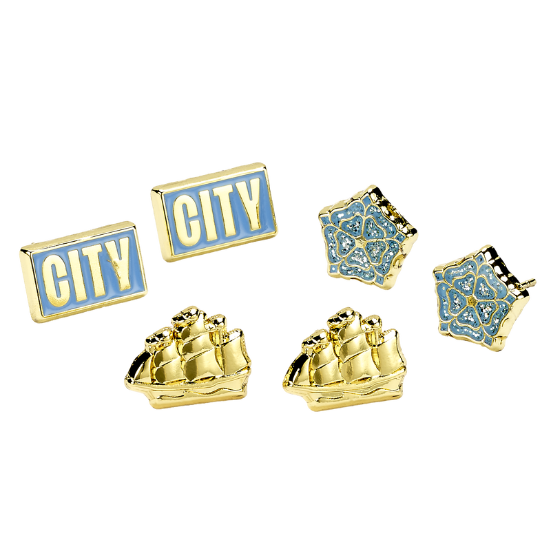 Man City Stud Earrings 3 Pack gold - Check out all Manchester City gifts online - Official Manchester City FC store