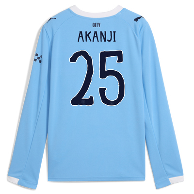 マンチェスター・シティ 2025/26 キッズ ホームユニフォーム（長袖 AKANJI 25プリント付き）