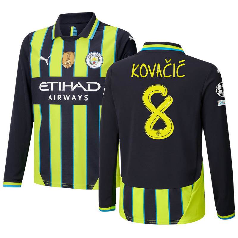 Kids' Man City Away Jersey 24/25 Long Sleeve  With KOVAČIĆ 8 Printing new navy - Check out all Manchester City t-shirts online