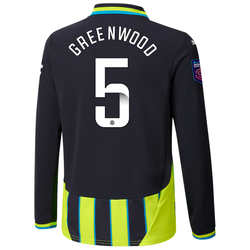 Kids' Man City Away Jersey 24/25 Long Sleeve  With GREENWOOD 5 Printing new navy - Check out all Manchester City t-shirts online