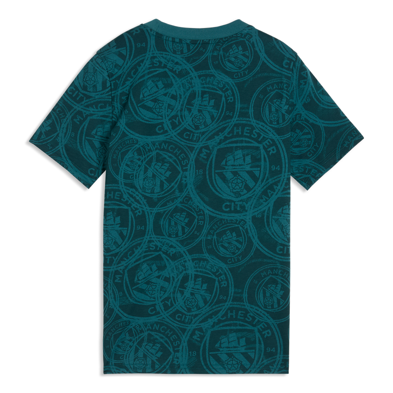 MCFC LW KIDS FTBLCULTURE TEE AOP - Green Terrain-Sea Glass