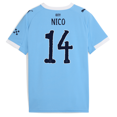 Kids' Manchester City Home Jersey 2025/26 With NICO 14 Printing