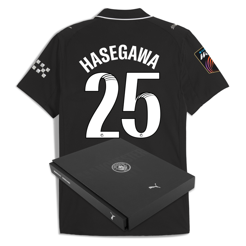 Man City Away Authentic Jersey 2025/26 With HASEGAWA 25 Printing in Gift Box black - Check out all Manchester City t-shirts online