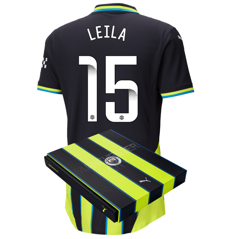 Man City Authentic Away Jersey 24/25 with LEILA 15 printing in Gift Box new navy - Size XXL from polyester for males  - Official Manchester City FC store