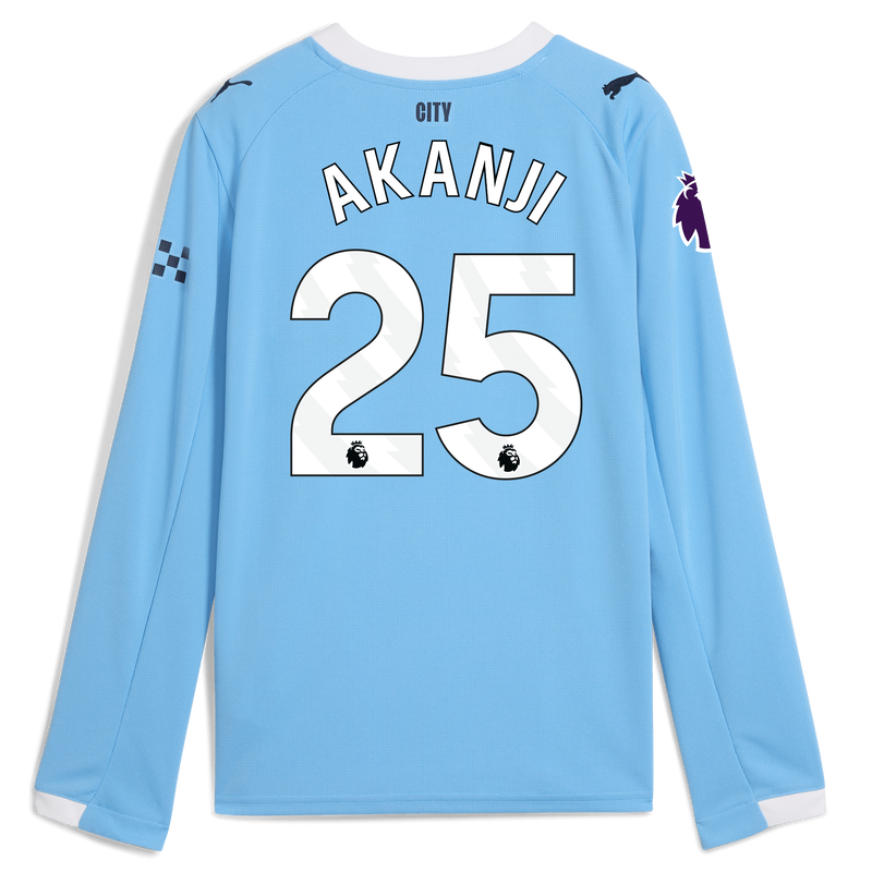 Kids' Man City Home Jersey 2025/26 Long Sleeve With AKANJI 25 Printing  blue - Check out all Manchester City t-shirts online