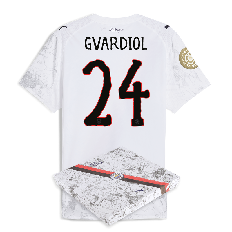 Man City KidSuper Authentic Jersey 2025/26 With GVARDIOL 24 printing in gift box white - Size S from polyester for males