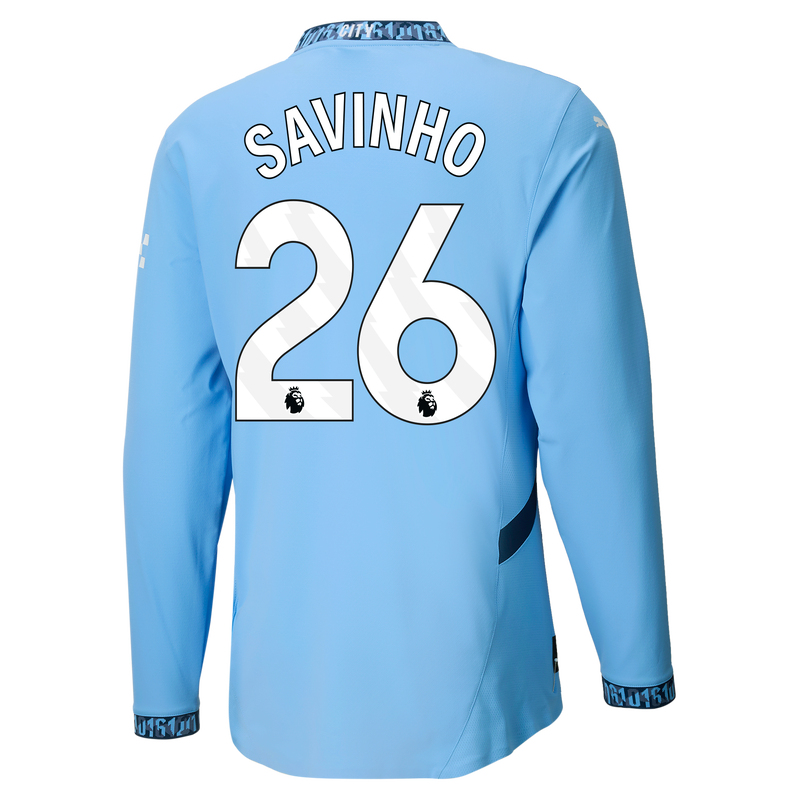 Man City Authentic Home Jersey 24/25 Long Sleeve With SAVINHO 26 Printing  blue - Size S from polyester for males  - Official Manchester City FC store