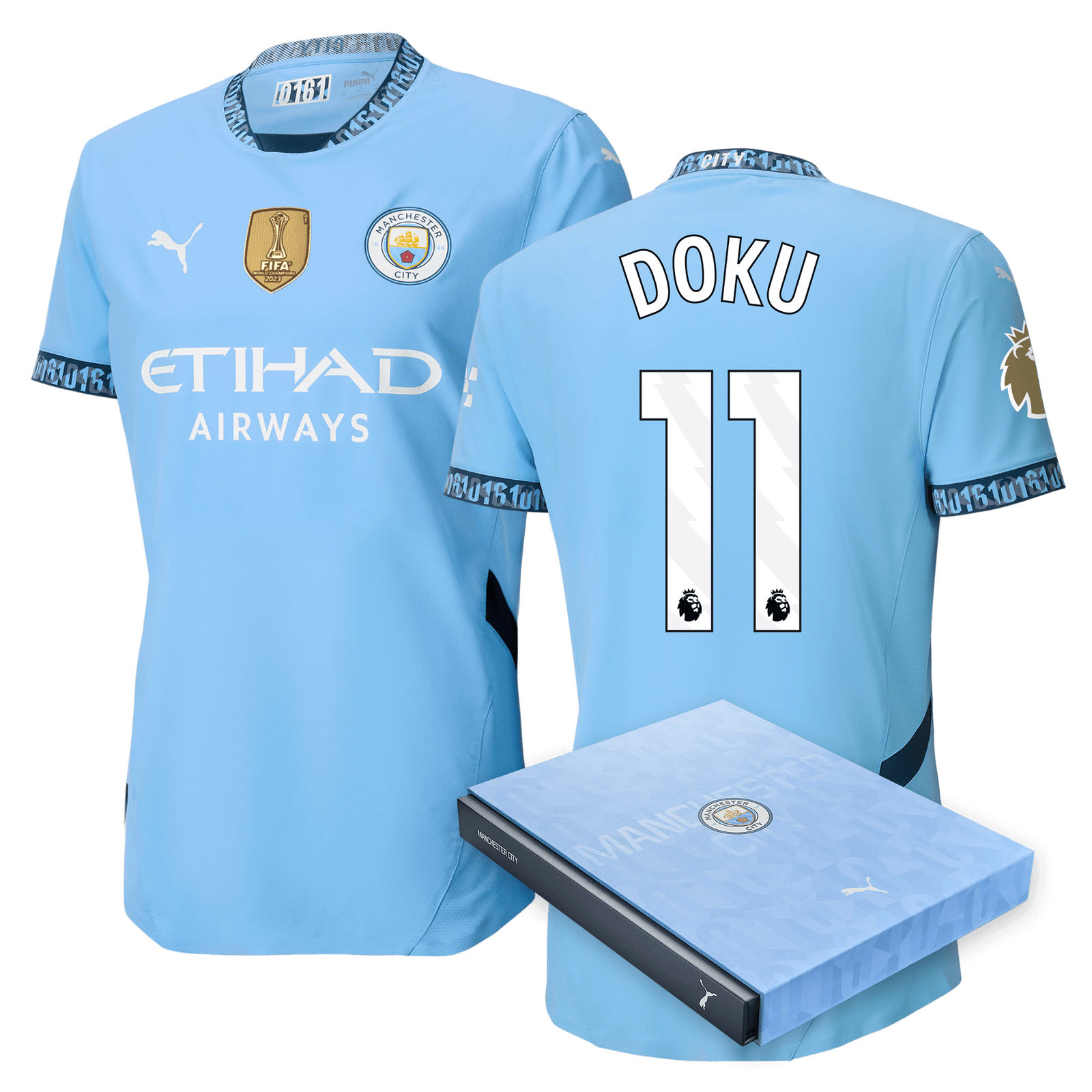 Manchester City Authentic Home Jersey 2024 25 with DOKU 11 printing in Gift Box Official Man City Store