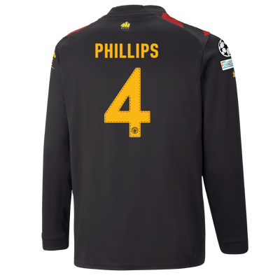 Kids' Manchester City Away Jersey 2022/23 long sleeve with PHILLIPS 4 printing